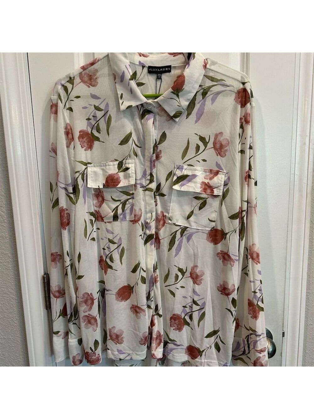 JLUXLABEL Women's 2XL Floral Button-Up Top Multicolor Long Sleeve NWT